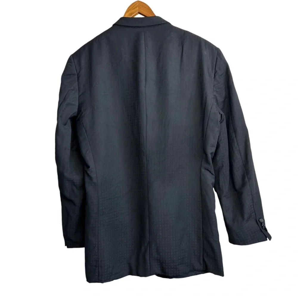 Z Zegna 100% Wool Black Blazer Sport Jacket 46 L check plaid